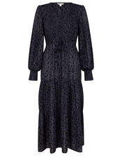 Animal Shirred Midi Dress, Grey (GREY), large
