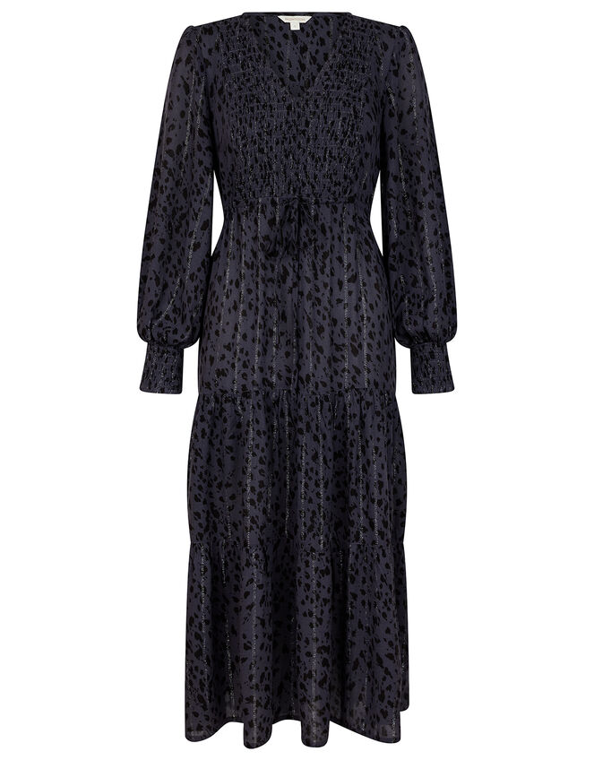 Animal Shirred Midi Dress, Grey (GREY), large
