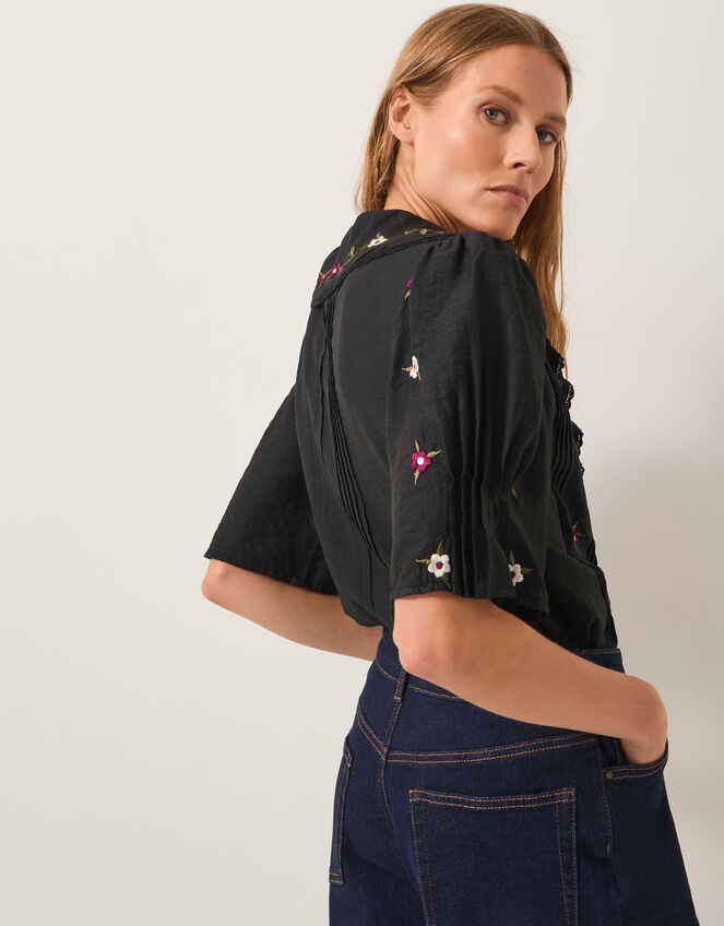 Elsie Floral Embroidered Shirt, Black (BLACK), large