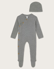 Newborn Cable Knit Romper and Hat Set, Grey (GREY), large