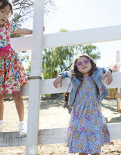 Patchy Floral Shirred Dress, Blue (BLUE), large