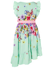 Pansy Embellished Neck Floral Dress, Green (GREEN), large