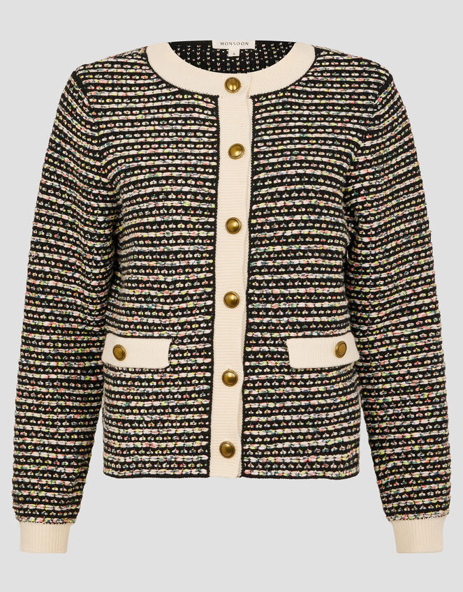 Ness Woven Knit Cardigan, Black (BLACK), large