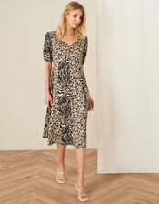 Vikky Animal Print Jersey Midi Dress, Camel (BEIGE), large