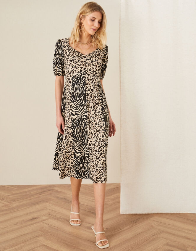 Vikky Animal Print Jersey Midi Dress, Camel (BEIGE), large