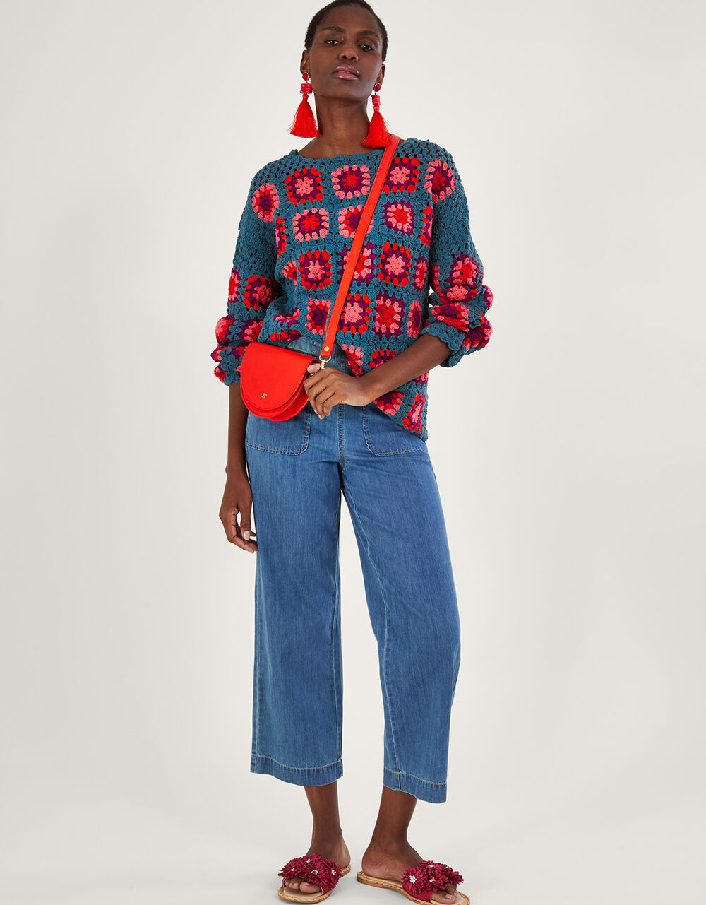 Hand Crochet Jumper Blue Knitwear Monsoon UK.