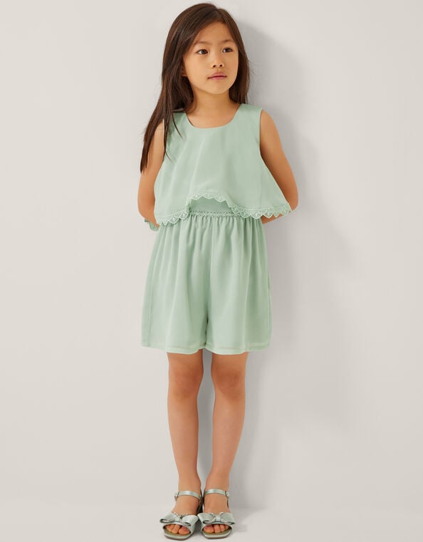Leia Lace Trim Tier Playsuit, Green (SAGE), large