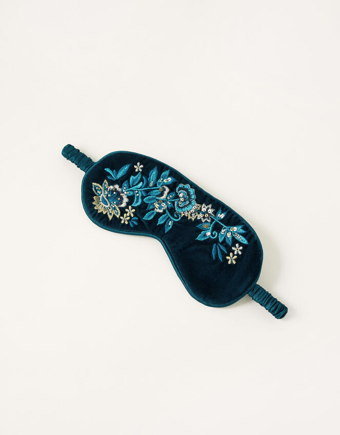 Floral Embellished Velvet Eye Mask, , large