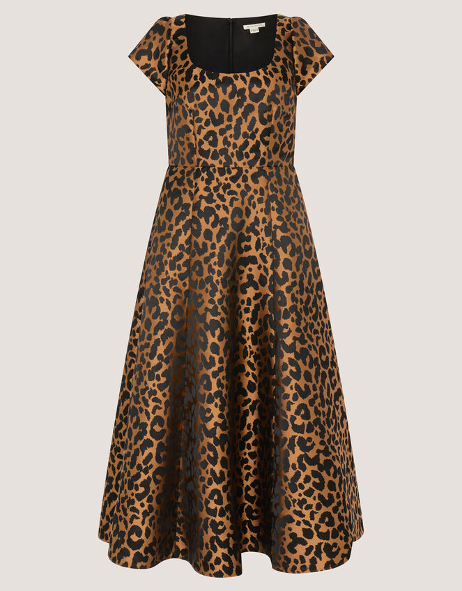 Anna Leopard Print Midi Dress, Camel (BEIGE), large