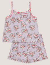Heart Print Pointelle Short Pyjama Set, Purple (LILAC), large
