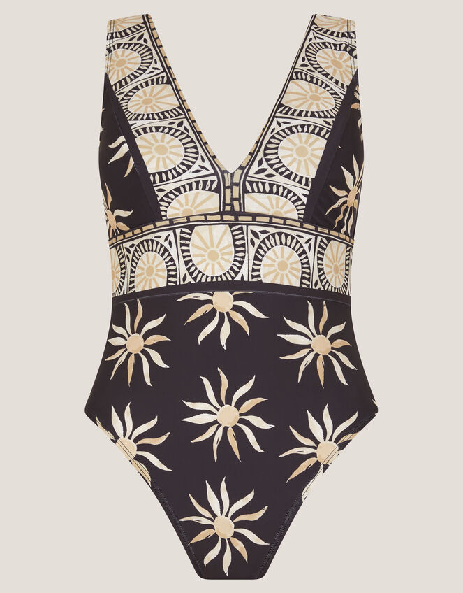 Tanya Plunge Sun Print Swimsuit Black