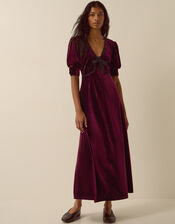 Vera V-Neck Velvet Midi Dress, Red (BURGUNDY), large