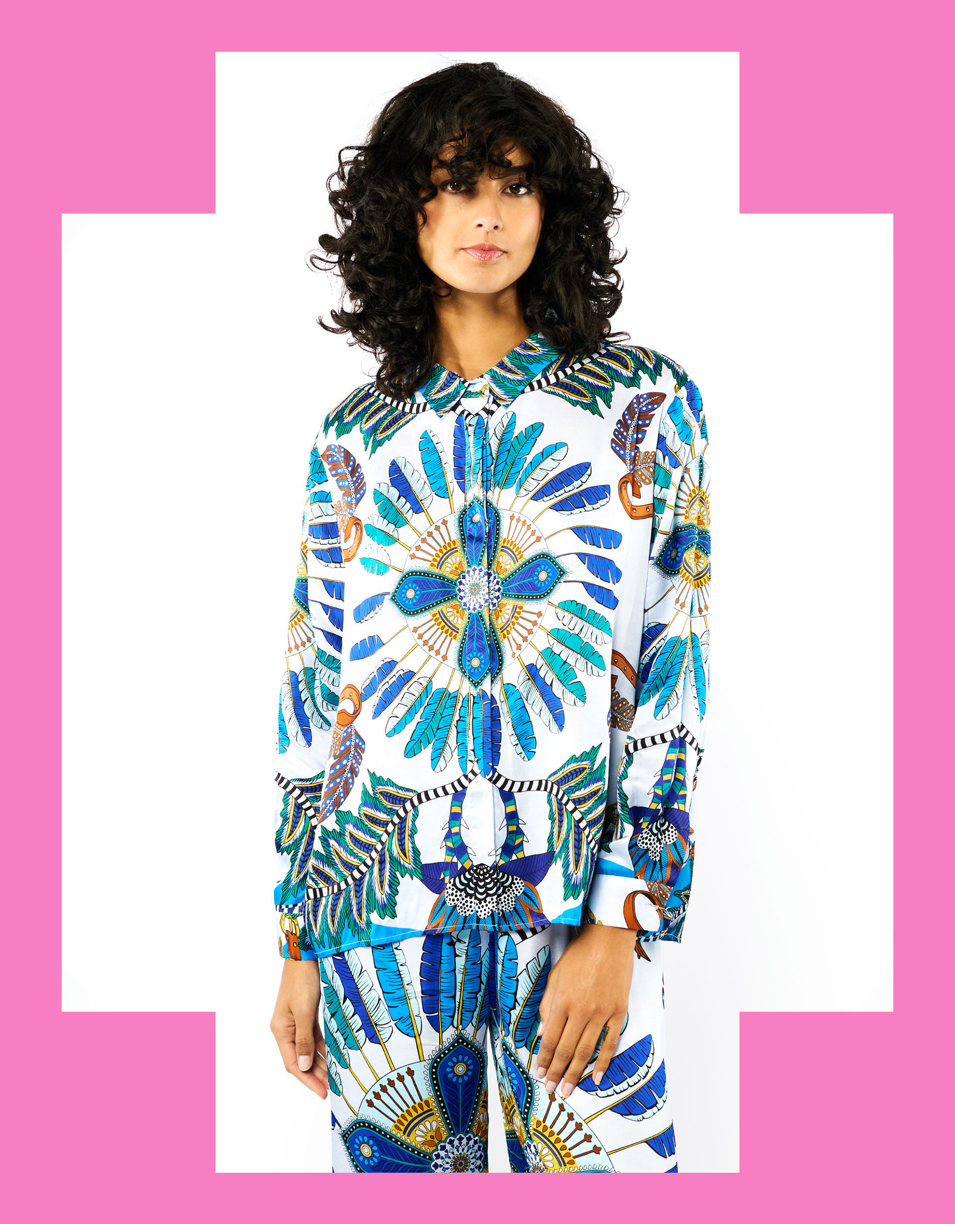 Wild Bonaventure Feather Print Shirt Blue