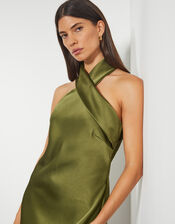 Jodie Halter Satin Maxi Dress, Green (KHAKI), large