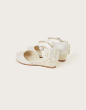Embellished Floral Satin Wedges, Ivory (IVORY), large