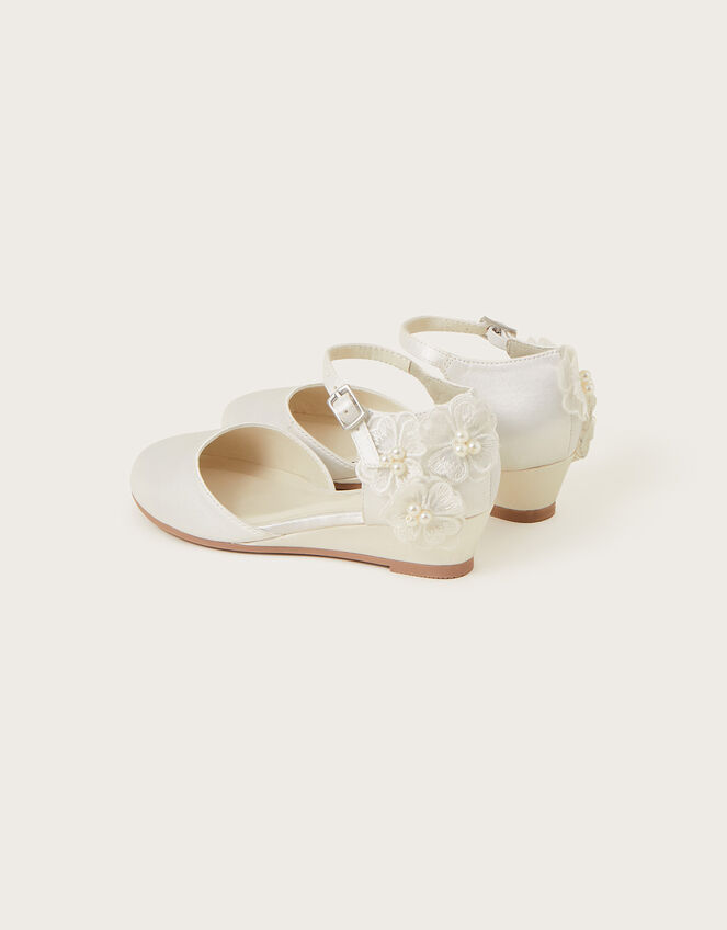 Embellished Floral Satin Wedges, Ivory (IVORY), large