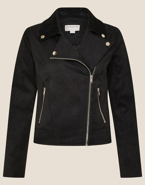 Stacey Suedette Biker Jacket, Black (BLACK), large