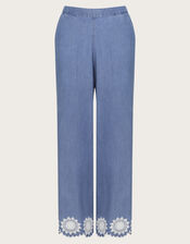 Talia Embroidered Trousers, Blue (DENIM BLUE), large
