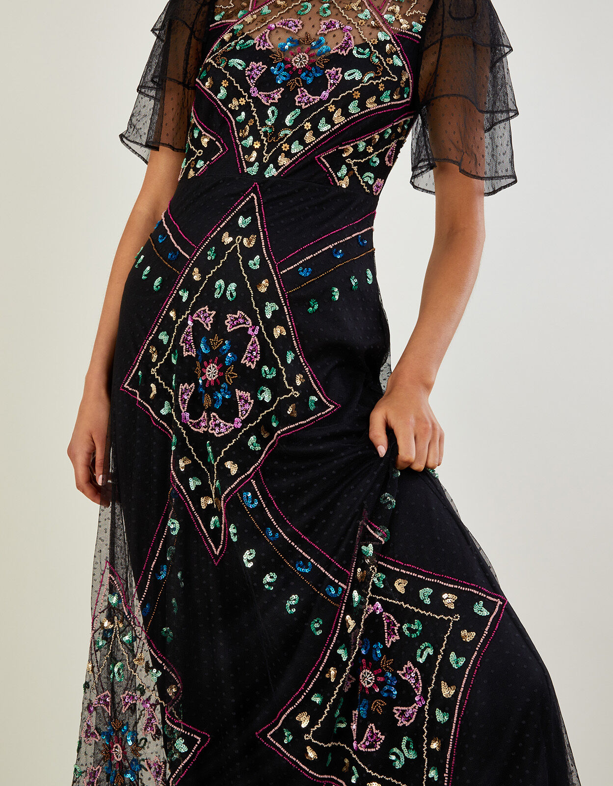 Elle Embroidered Maxi Dress Black