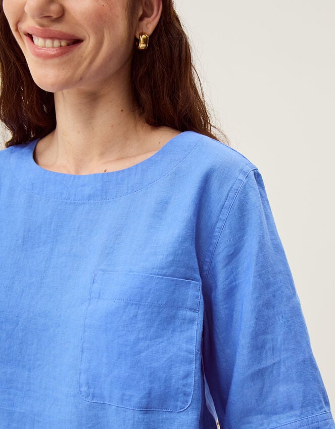 Ingrid Linen Top, Blue (BLUE), large