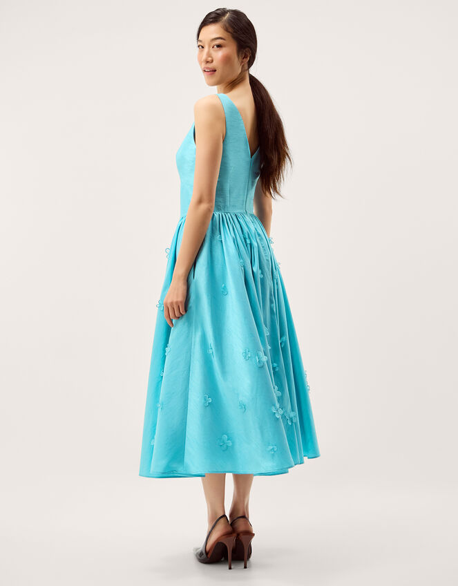 Odette Floral Appliqué Fit & Flare Midi Dress Blue