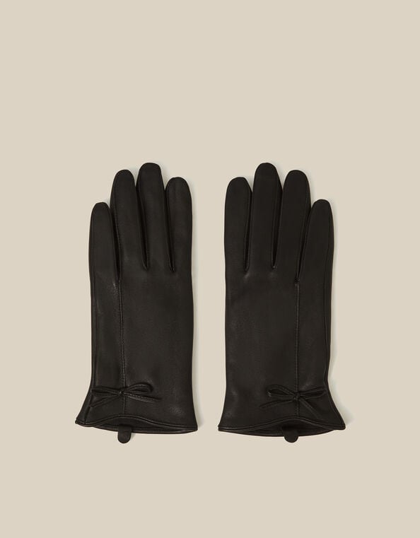 Sadie Bow Leather Gloves, Black (BLACK), large