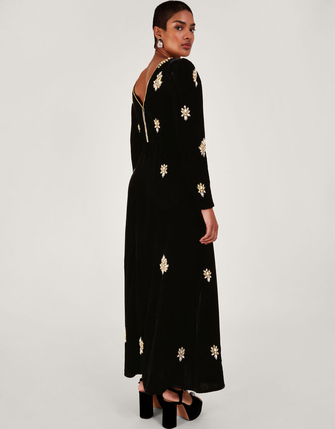 Vanessa Velvet Embellished Dress, Black (BLACK), large
