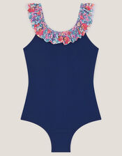 Seashell Floral Frill Swimsuit, Blue (BLUE), large