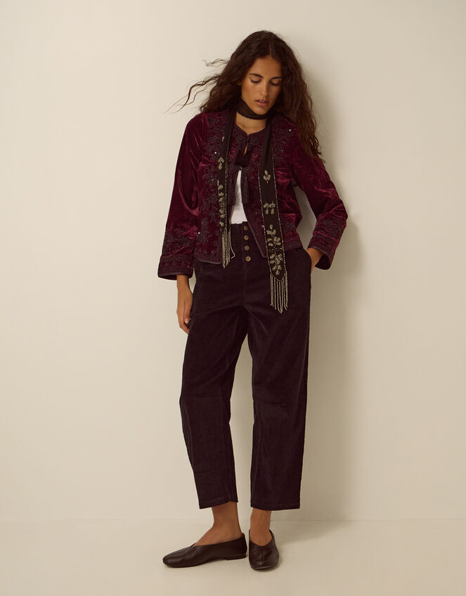 Mila Embellished Velvet Jacket, Red (BURGUNDY), large
