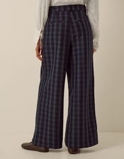 Fern High Waisted Check Wide Leg Trousers, Blue (BLUE), large