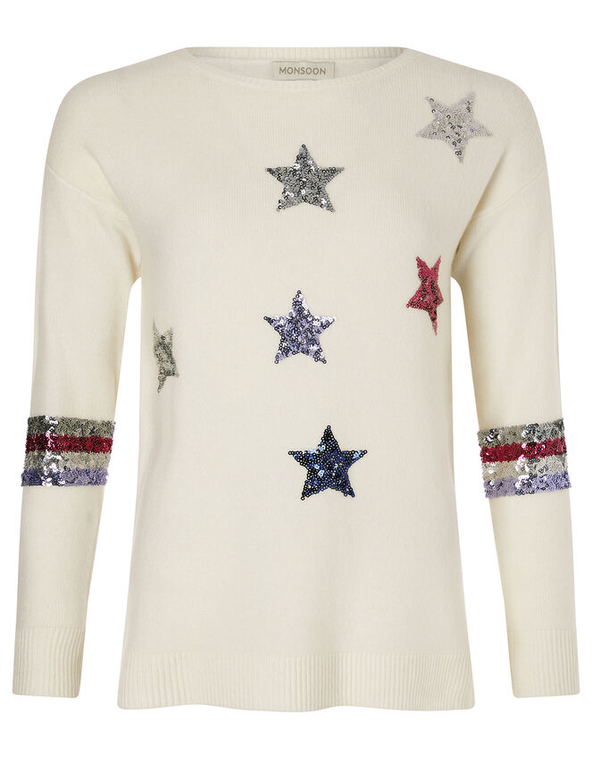 Sequin Star Knit Jumper, Ivory (IVORY), large