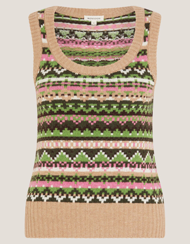 Fira Fair Isle Knitted Tank Top, Green (GREEN), large