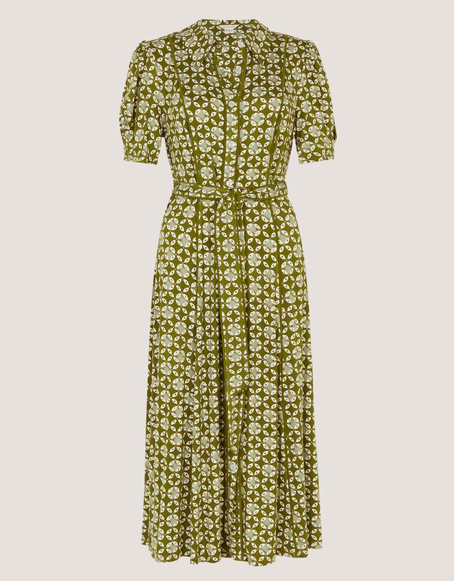 Kalani Geometric Jersey Midi Shirt Dress, Green (GREEN), large