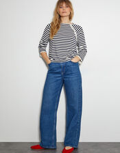 Sadie Stripe Long Sleeve Jersey Top, Blue (NAVY), large