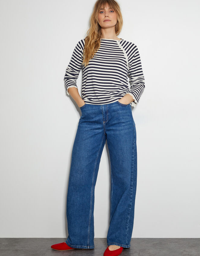 Sadie Stripe Long Sleeve Jersey Top, Blue (NAVY), large