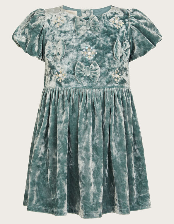 Baby Bow Velvet Dress, Green (GREEN), large