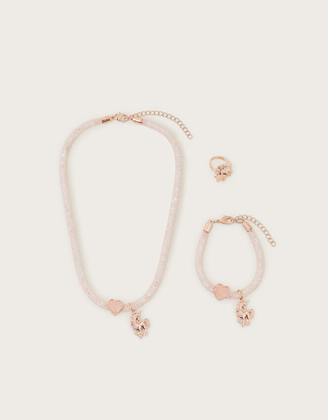 Unicorn Charm Necklace Bracelet and Ring Set, , large