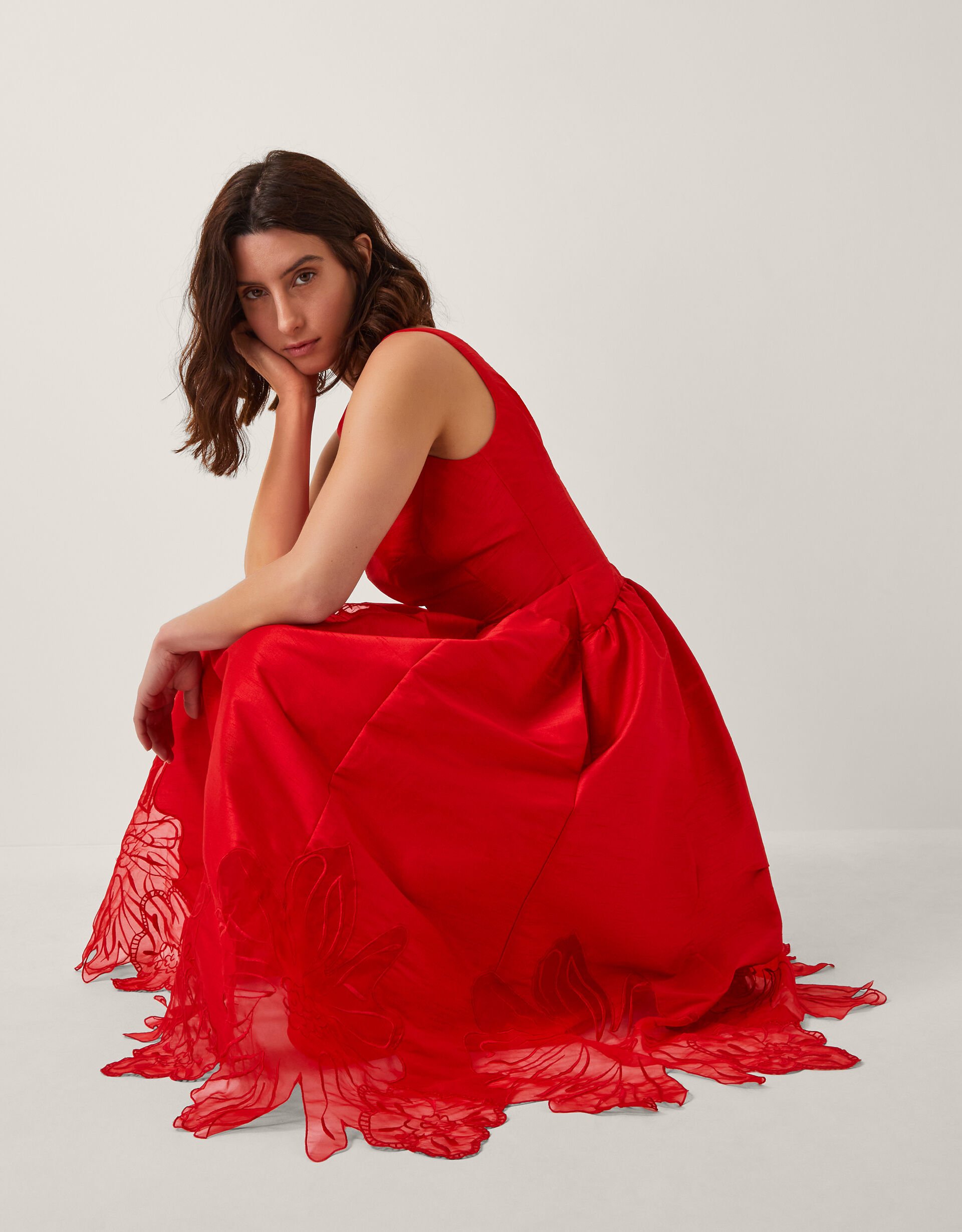 Frida Cutwork Midi Dress Red | Evening Dresses | Monsoon UK.