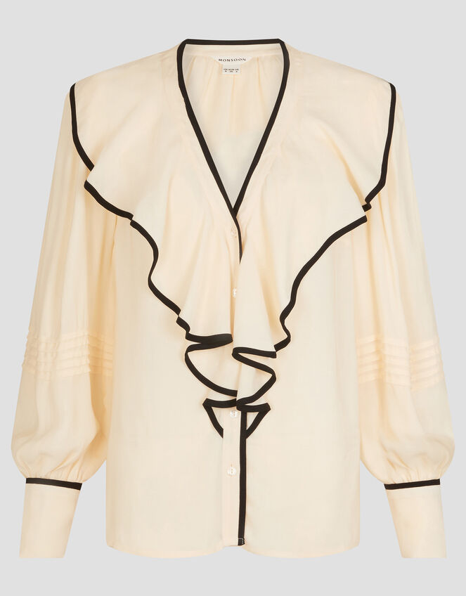 Lennox V-Neck Ruffle Blouse, Ivory (IVORY), large