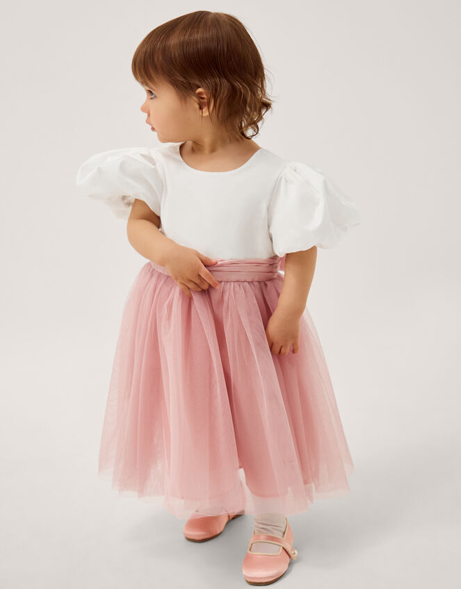 Baby Puff Sleeve Sateen Tulle Party Dress, Pink (PINK), large