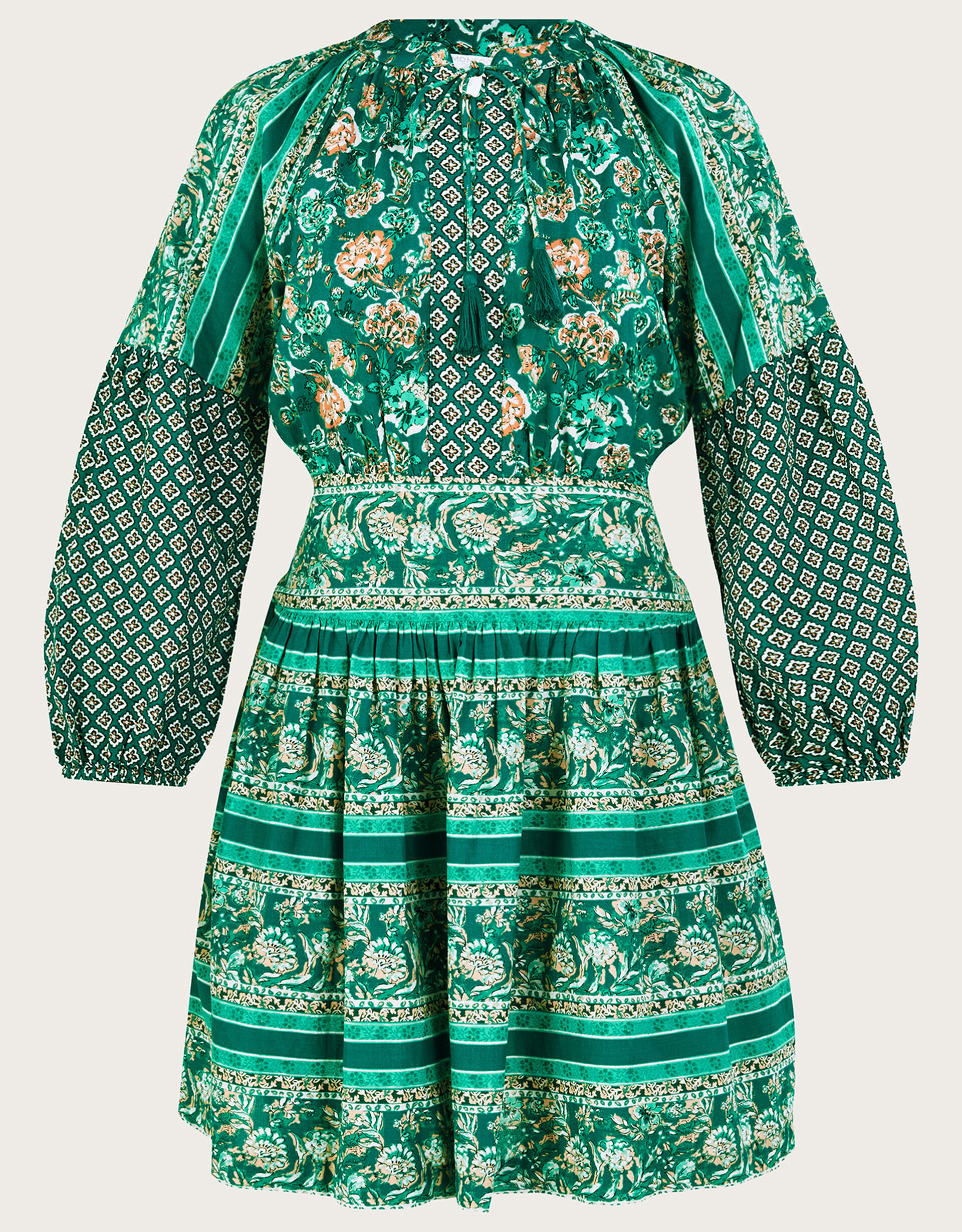 Floral Print Tiered Short Dress in LENZING™ ECOVERO™ Green