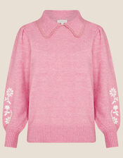 Eloise Floral Collared Jumper, Pink (PINK), large