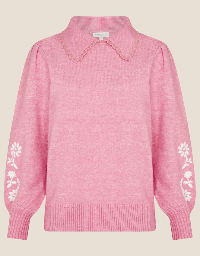 Eloise Floral Collared Jumper, Pink (PINK), large