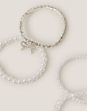 4-Pack Bow Pearl Bracelets, Ivory (IVORY), large