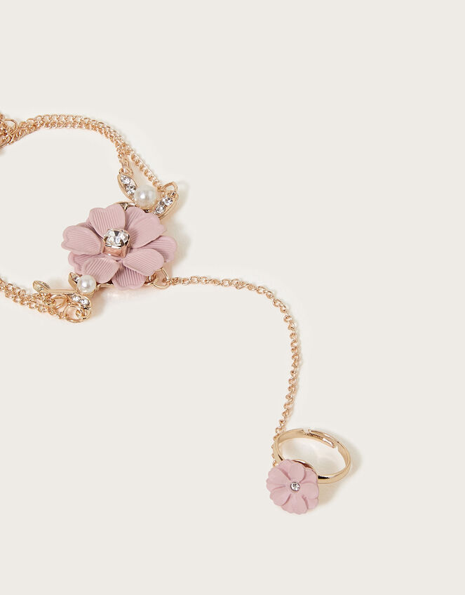 Diamante Flower Ring & Hand Chain, Pink (PINK), large
