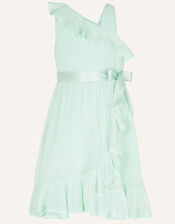 Simone One-Shoulder Chiffon Dress in Recycled Polyester, Green (MINT), large