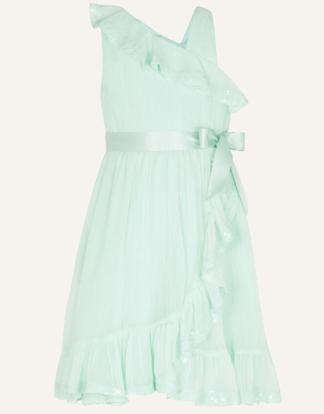 Simone One-Shoulder Chiffon Dress in Recycled Polyester, Green (MINT), large