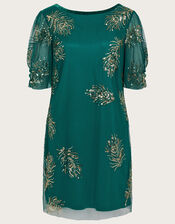 Alyson Embellished Feather Dress, Green (GREEN), large