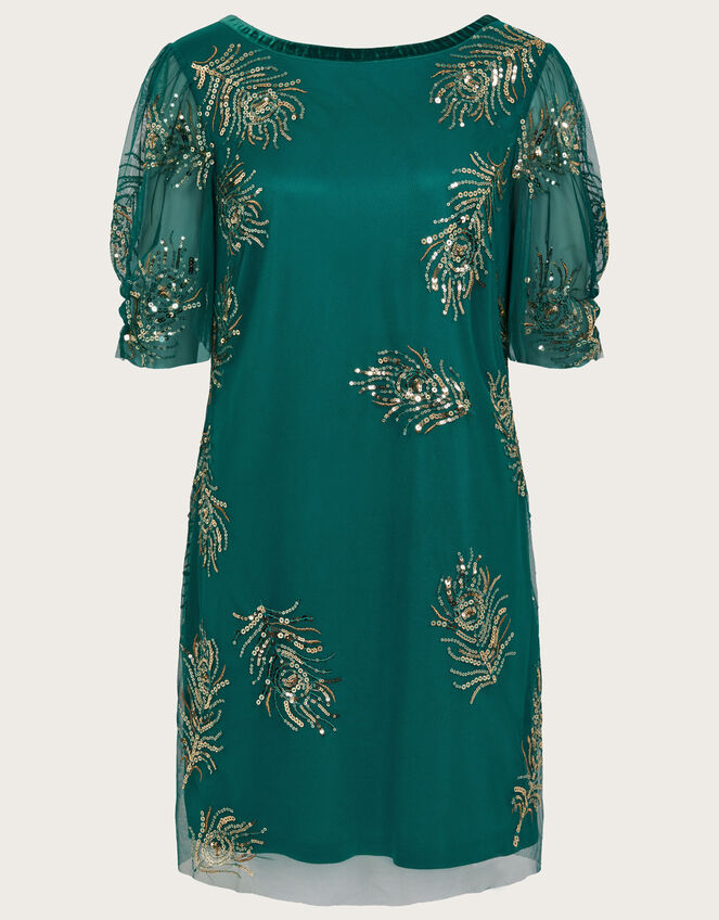 Alyson Embellished Feather Dress, Green (GREEN), large