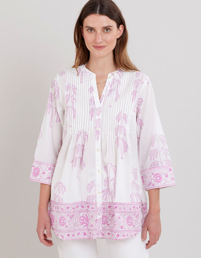 East Yulia Woodblock Pintuck Shirt, Purple (PURPLE), large